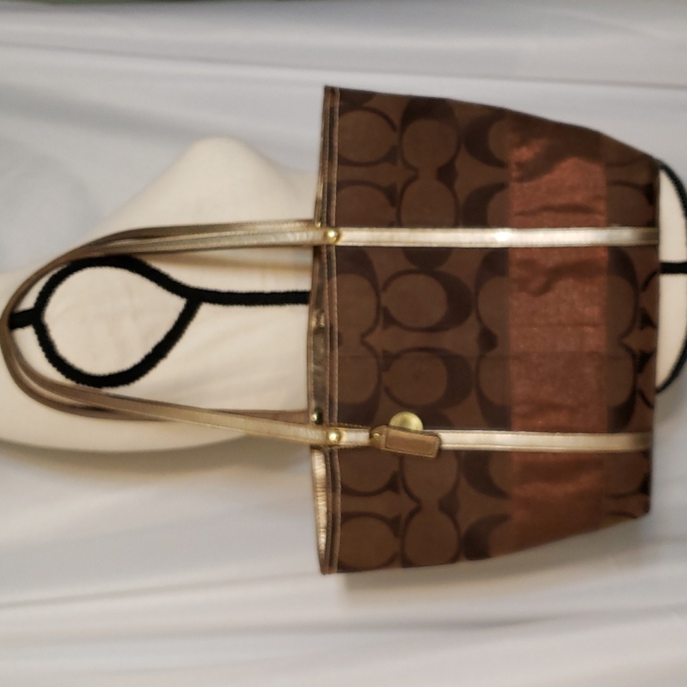 Chocolate & bronze Coach shoulder purse
